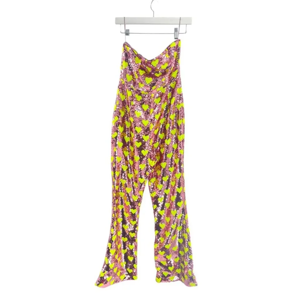 NWT Nasty gal tailored sequin heart jumpsuit pink sz 4 - Picture 3 of 7